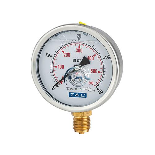 گیج فشار روغنی ایستاده صفحه 6 سانتی 10 بار