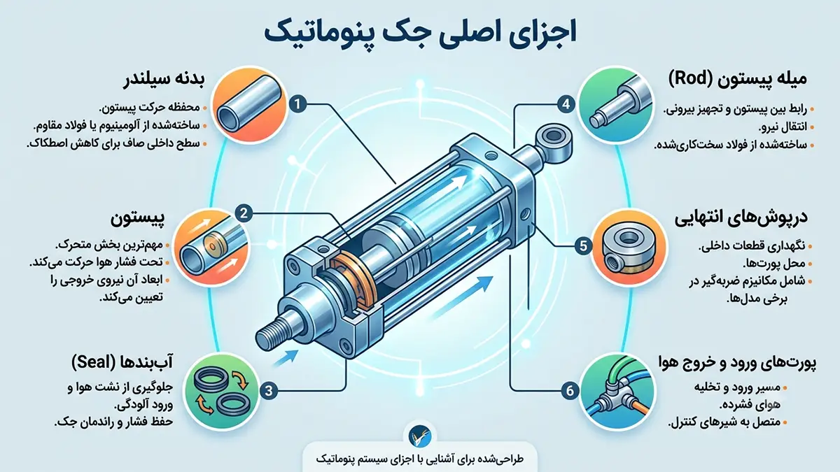 اجزای اصلی جک پنوماتیک