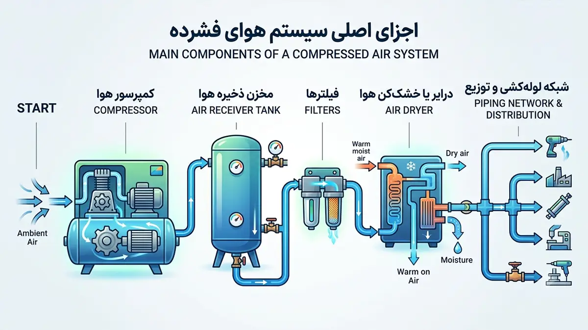 اجزای اصلی سیستم هوای فشرده