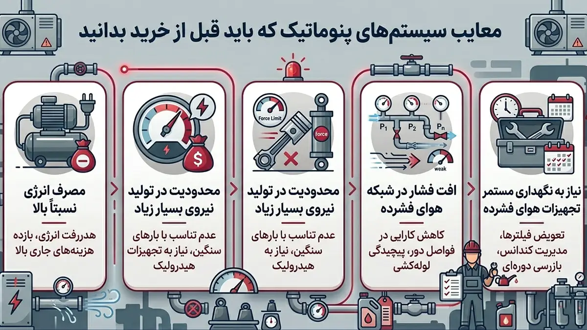 معایب سیستم‌های پنوماتیک که باید قبل از خرید بدانید