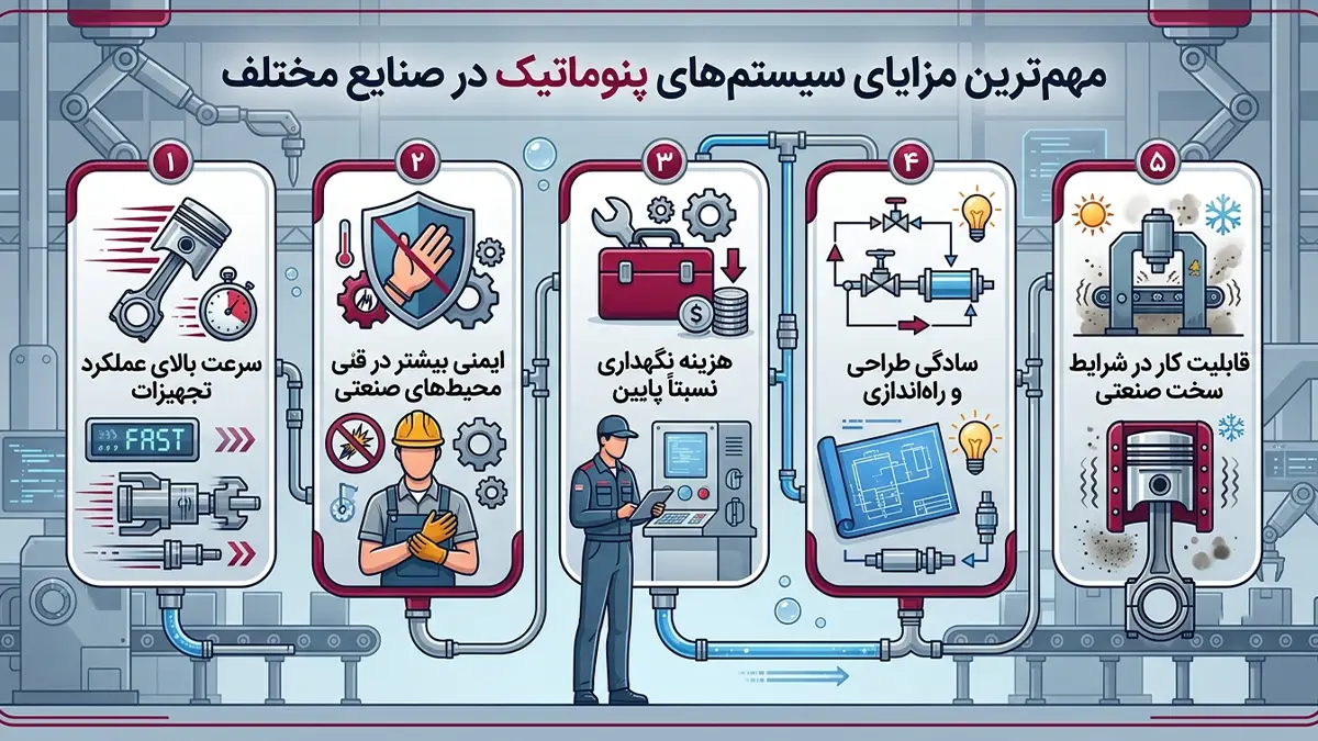 مهم‌ترین مزایای سیستم‌های پنوماتیک در صنایع مختلف