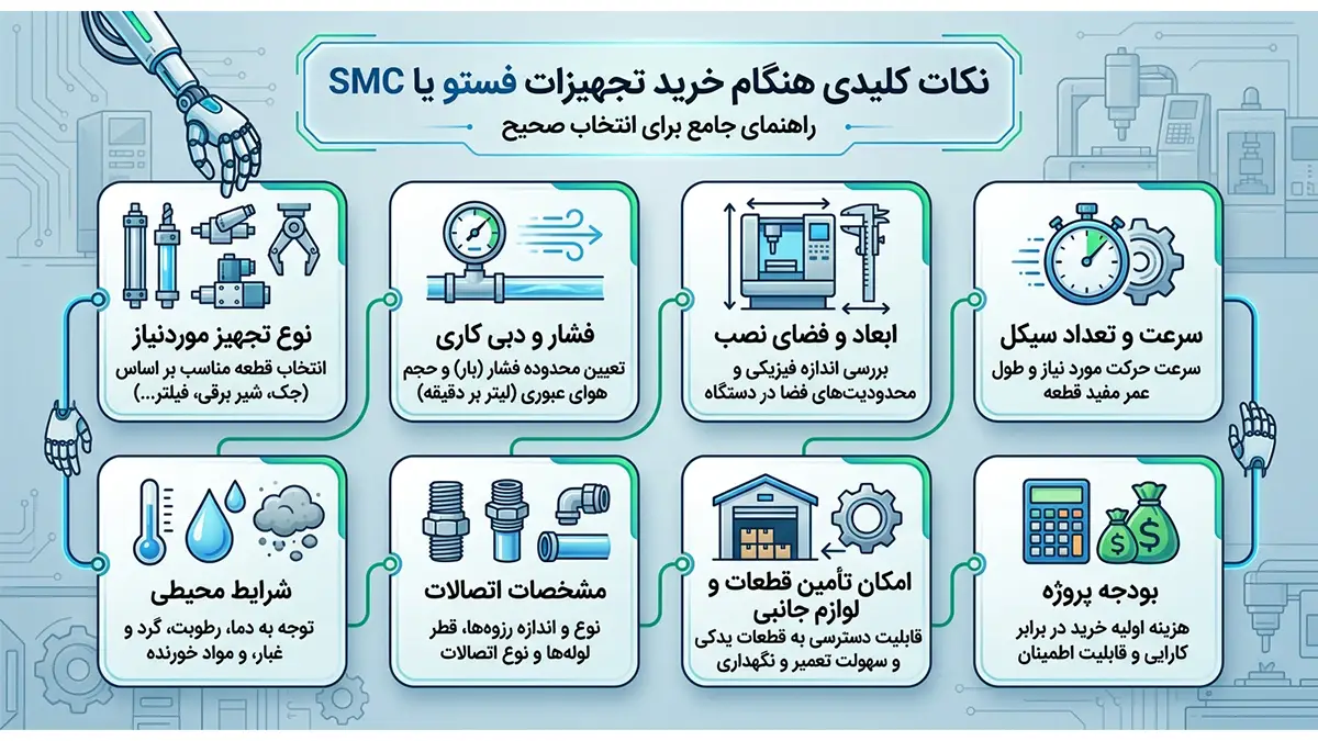 هنگام خرید تجهیزات فستو یا SMC به چه نکاتی توجه کنیم؟